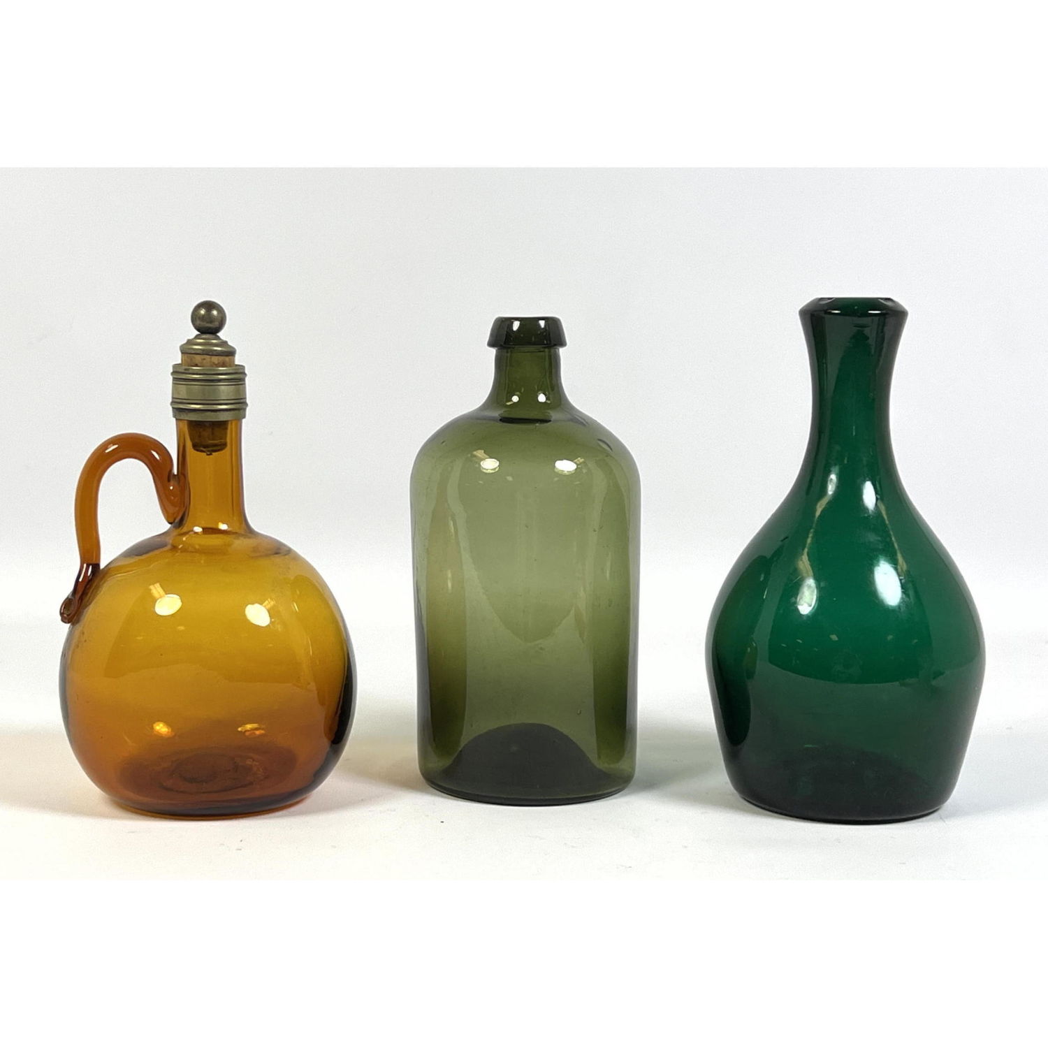 3 hand blown American antique bottles