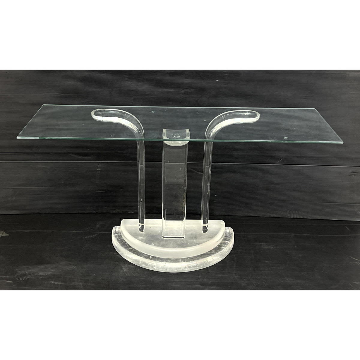 Lucite and Glass Console Table.