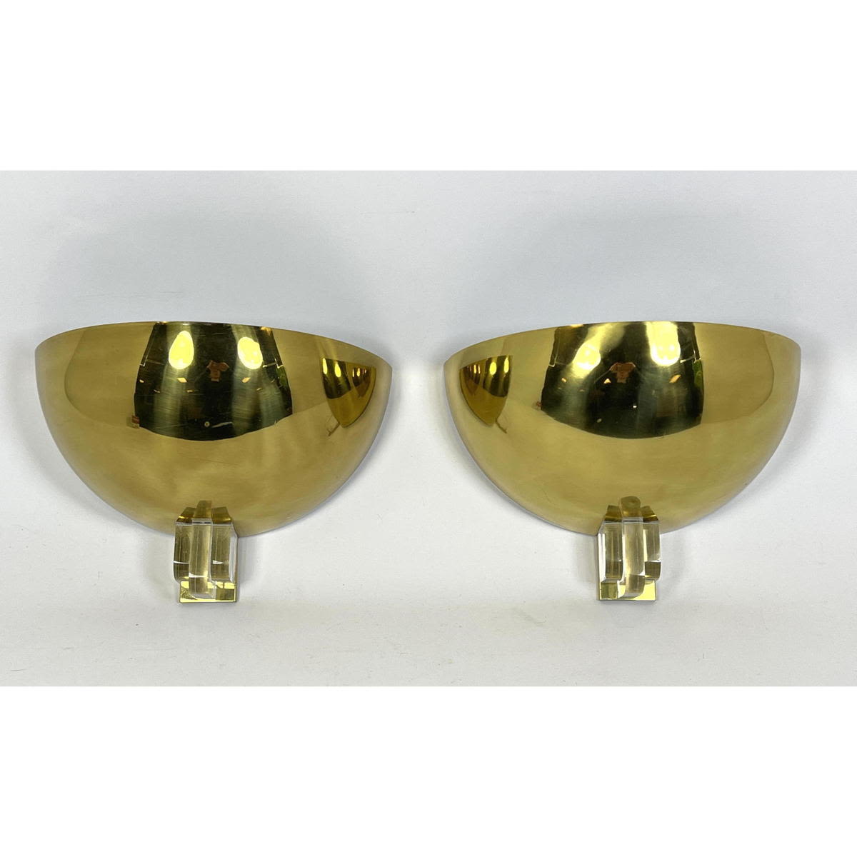 Pr Brass Wall Sconces with Lucite 2baed5
