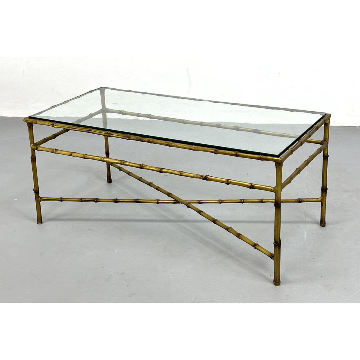 Brass Faux Bamboo Frame Glass Top
