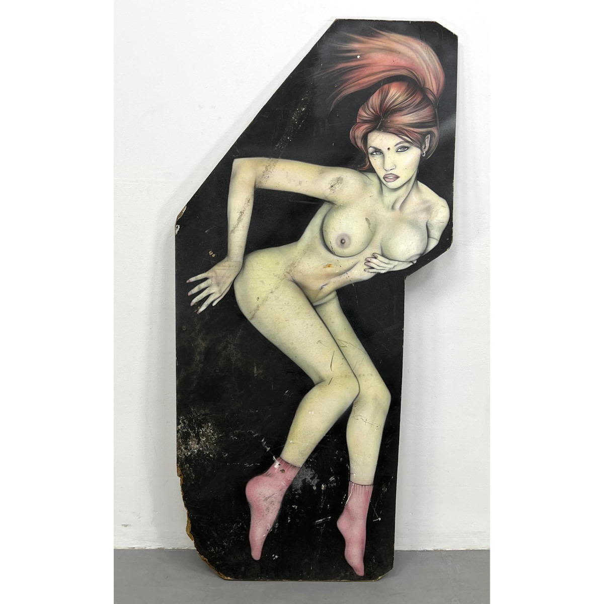 Large 80s Pin Up Painting on Wood