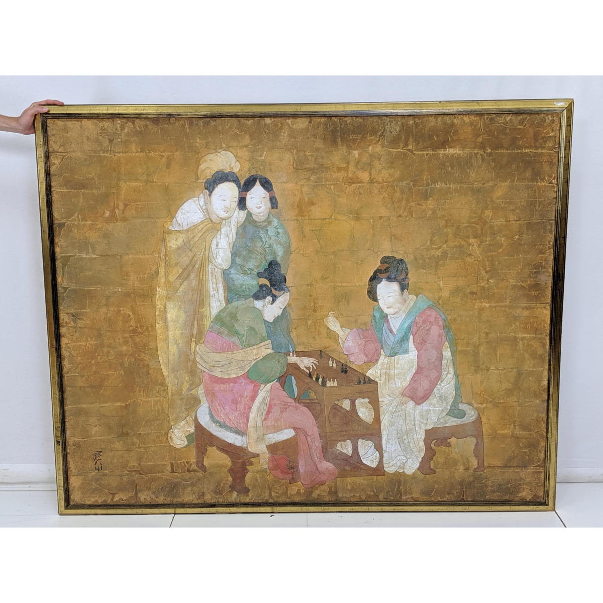 Lg Asian Pastel Figural Painting 2bafd3