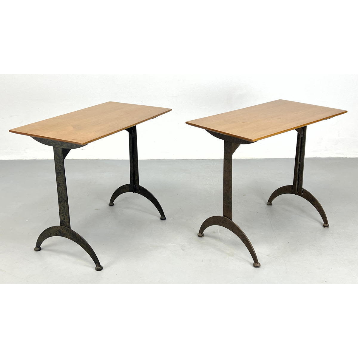 Pr Tall Wood Top Side Tables Iron 2bafe2