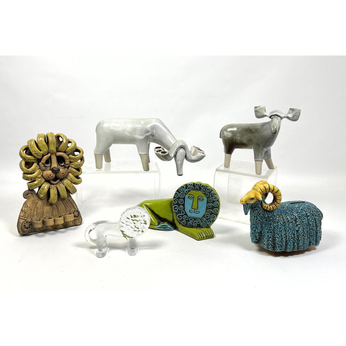 6pc Pottery and Glass Modern Animal