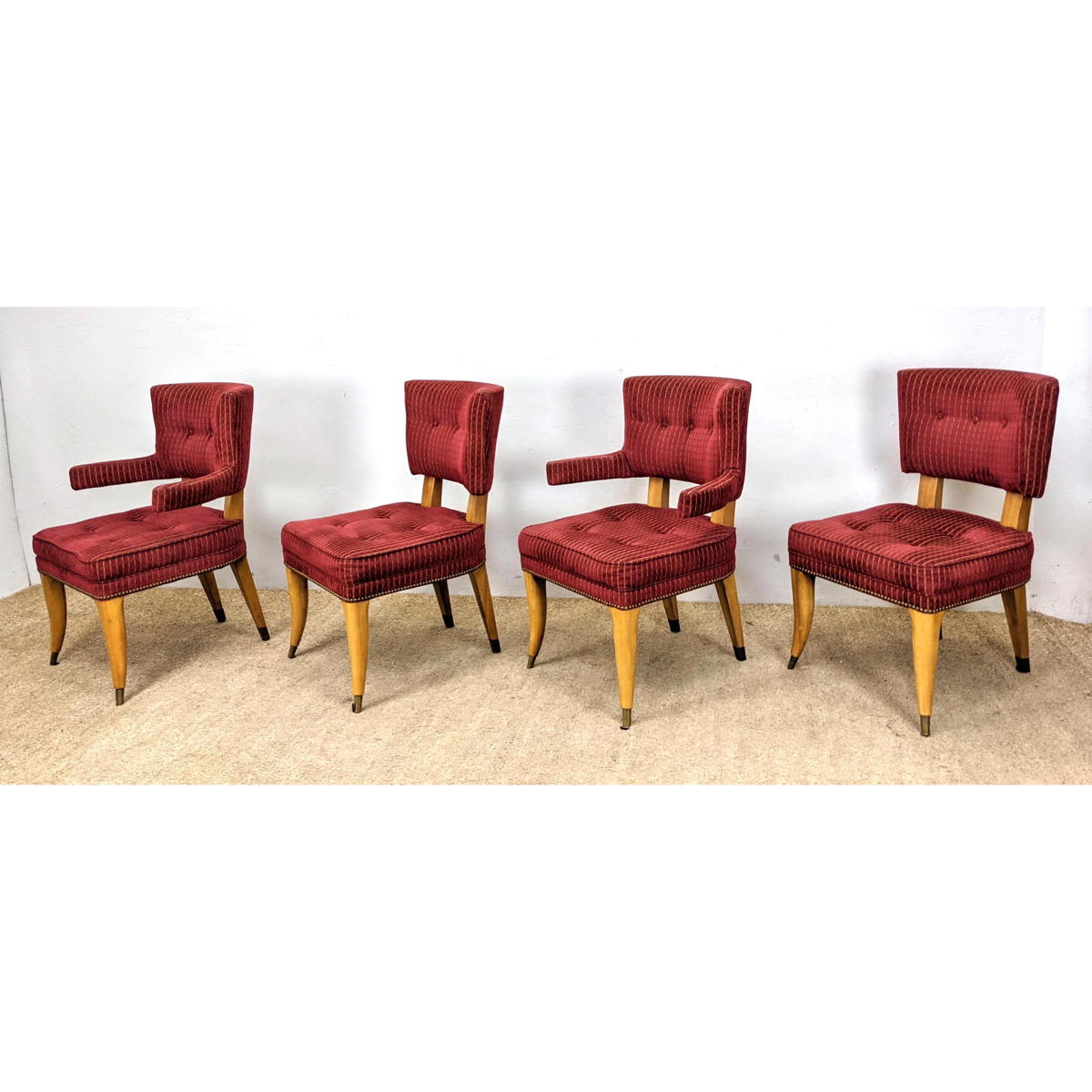 Set 4 Blond Wood Frame Dining Chairs.