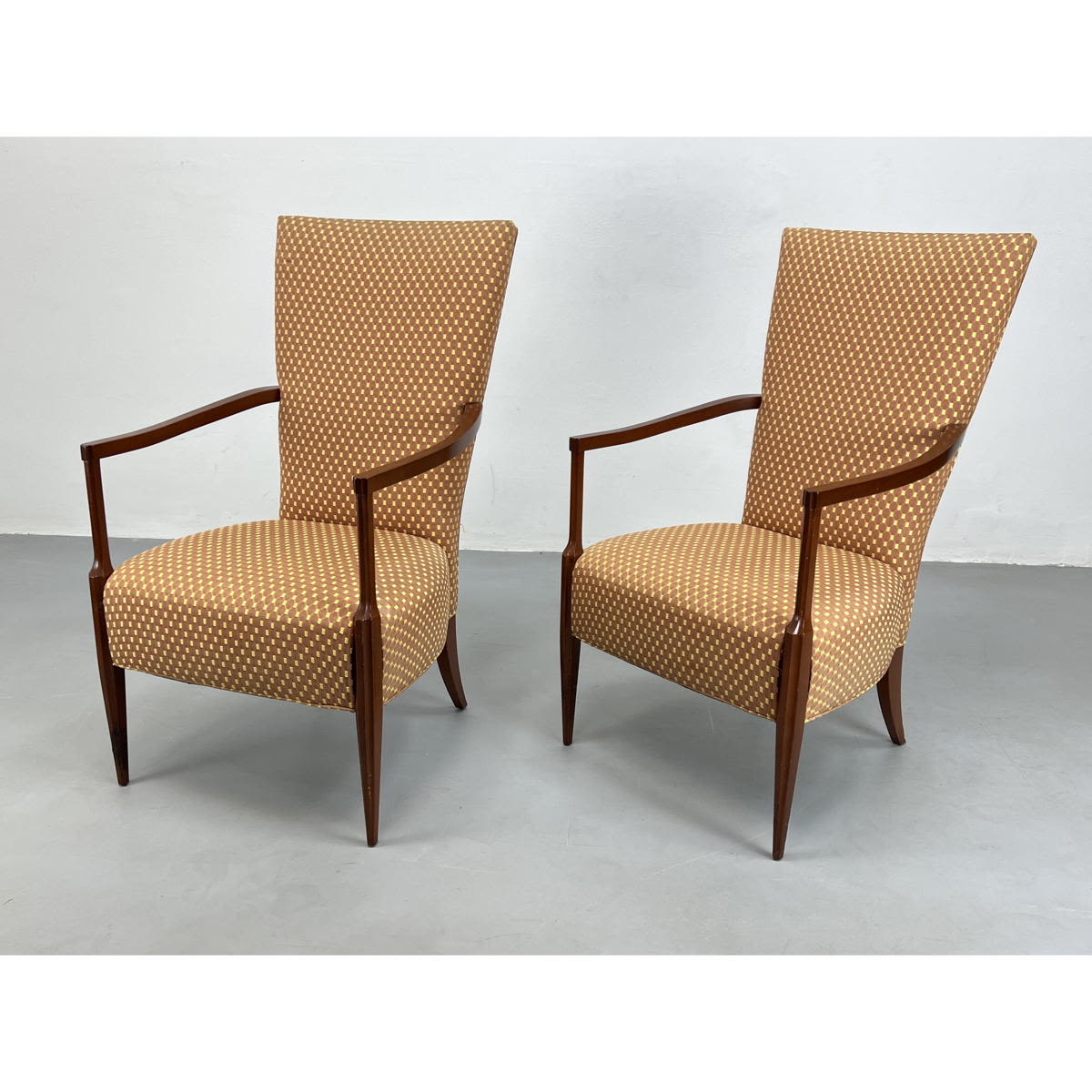 Pair Tall Back Lounge Chairs. Hickory
