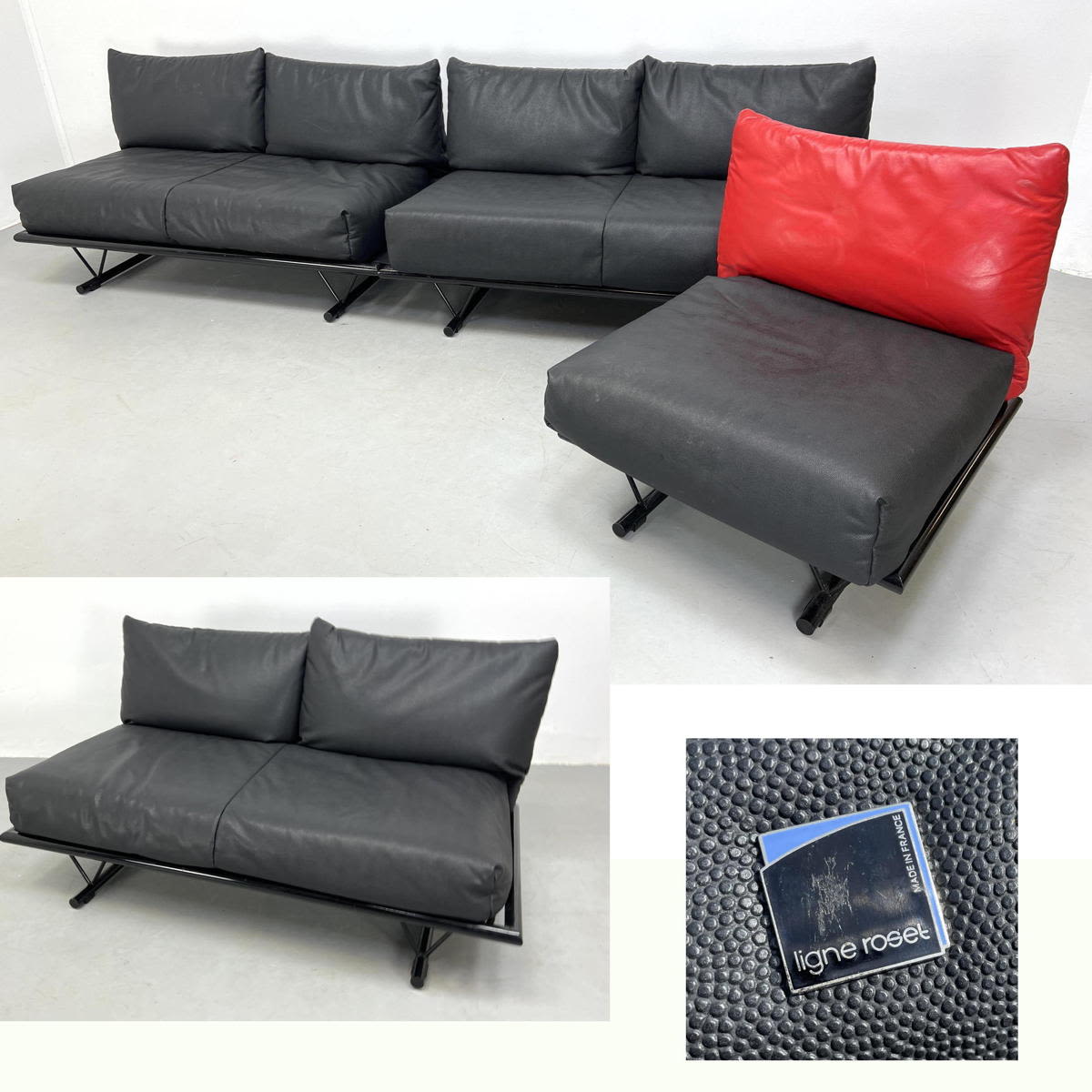4pcs Black and red vinyl 3 pc couch 2bb06e
