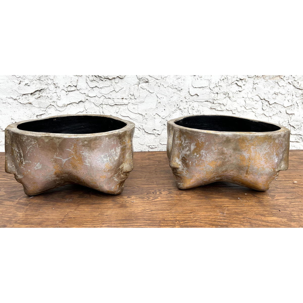 Pair Three Face Planters. Pottery