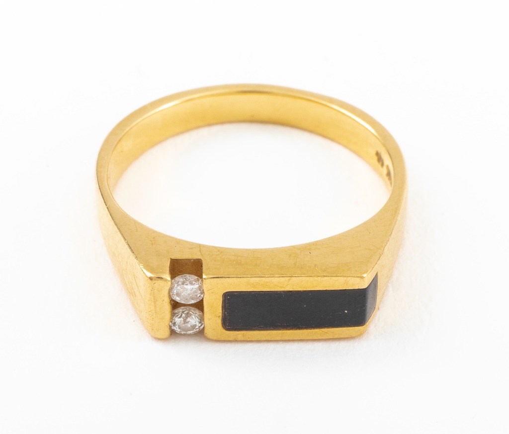 14K YELLOW GOLD ONYX & DIAMOND