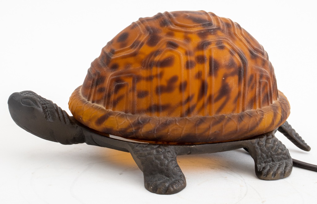 CAST METAL AND ART GLASS TURTLE