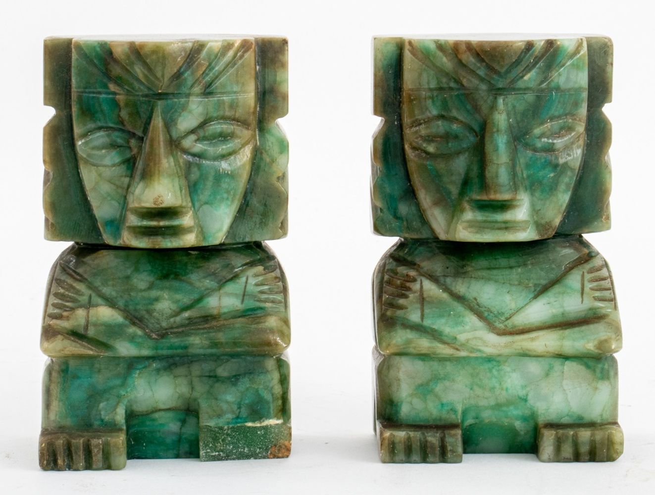 MID CENTURY MAYAN FIGURE JADE BOOKENDS  2bb330