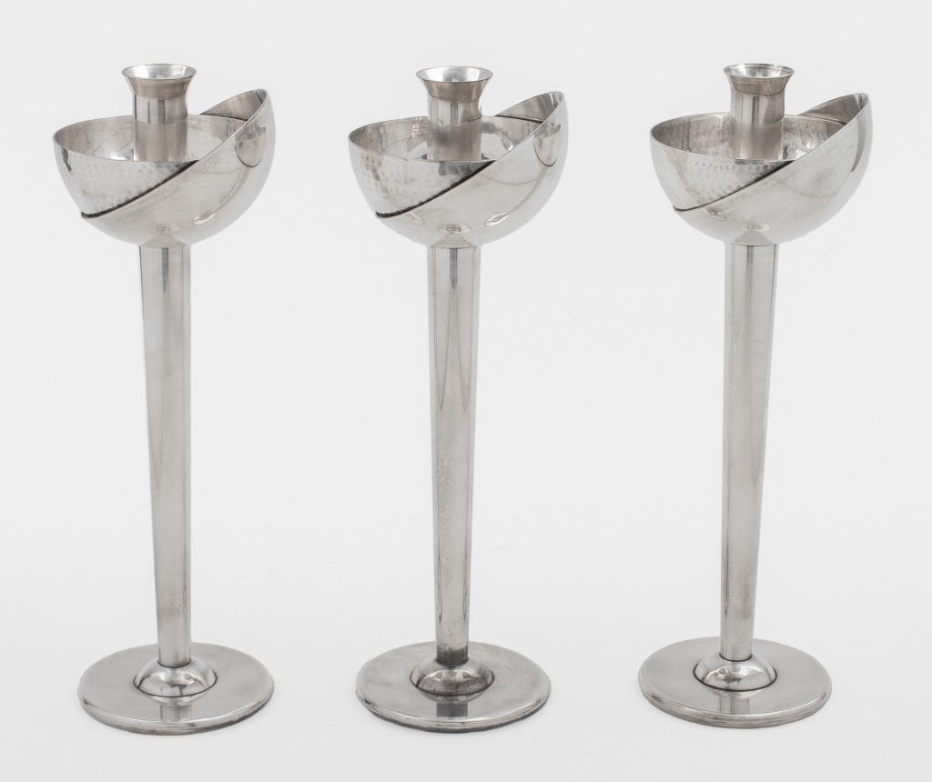 SWID POWELL SILVERPLATED CANDLESTICKS,