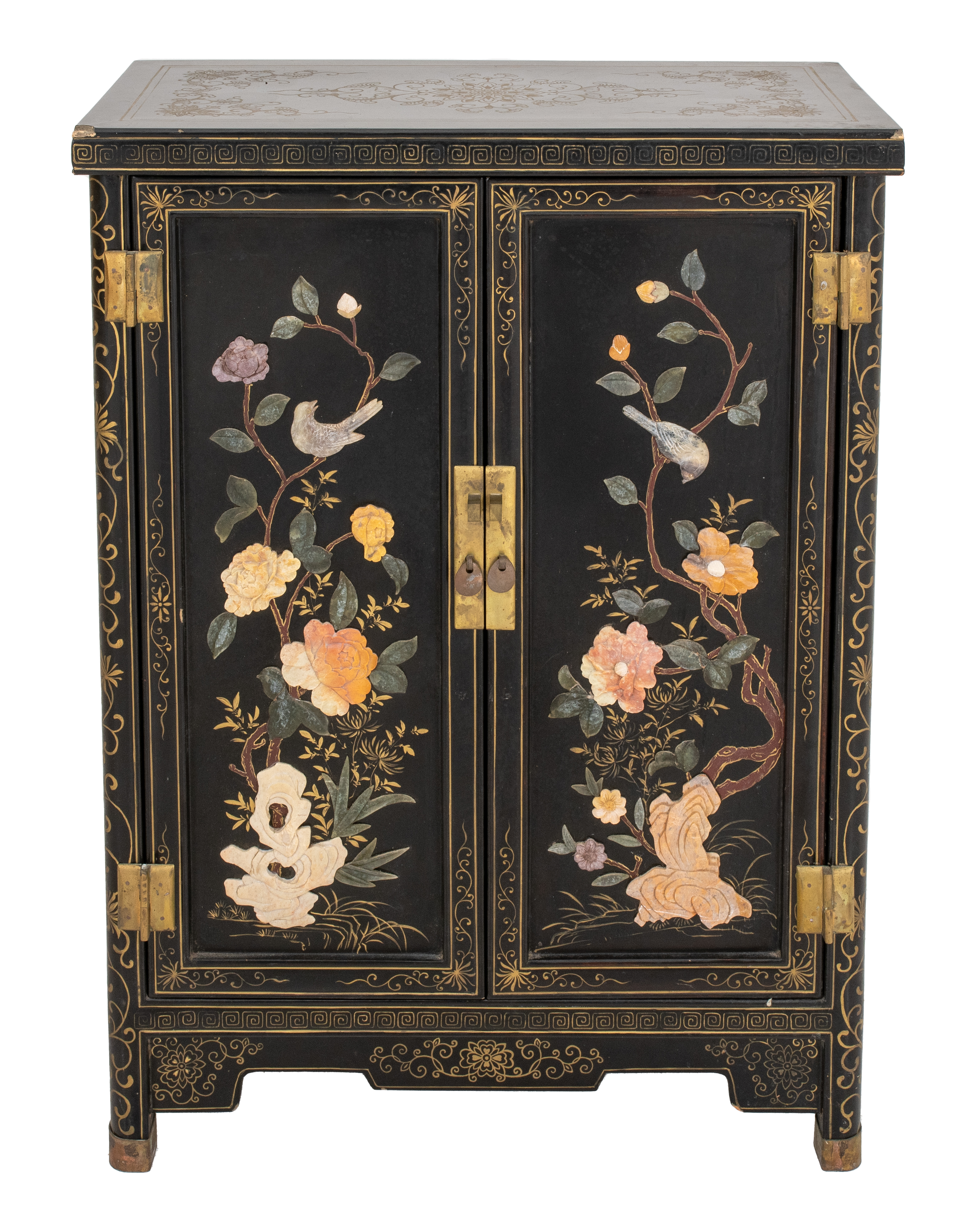 CHINESE BLACK LACQUERED STONE INLAID 2bdb3f