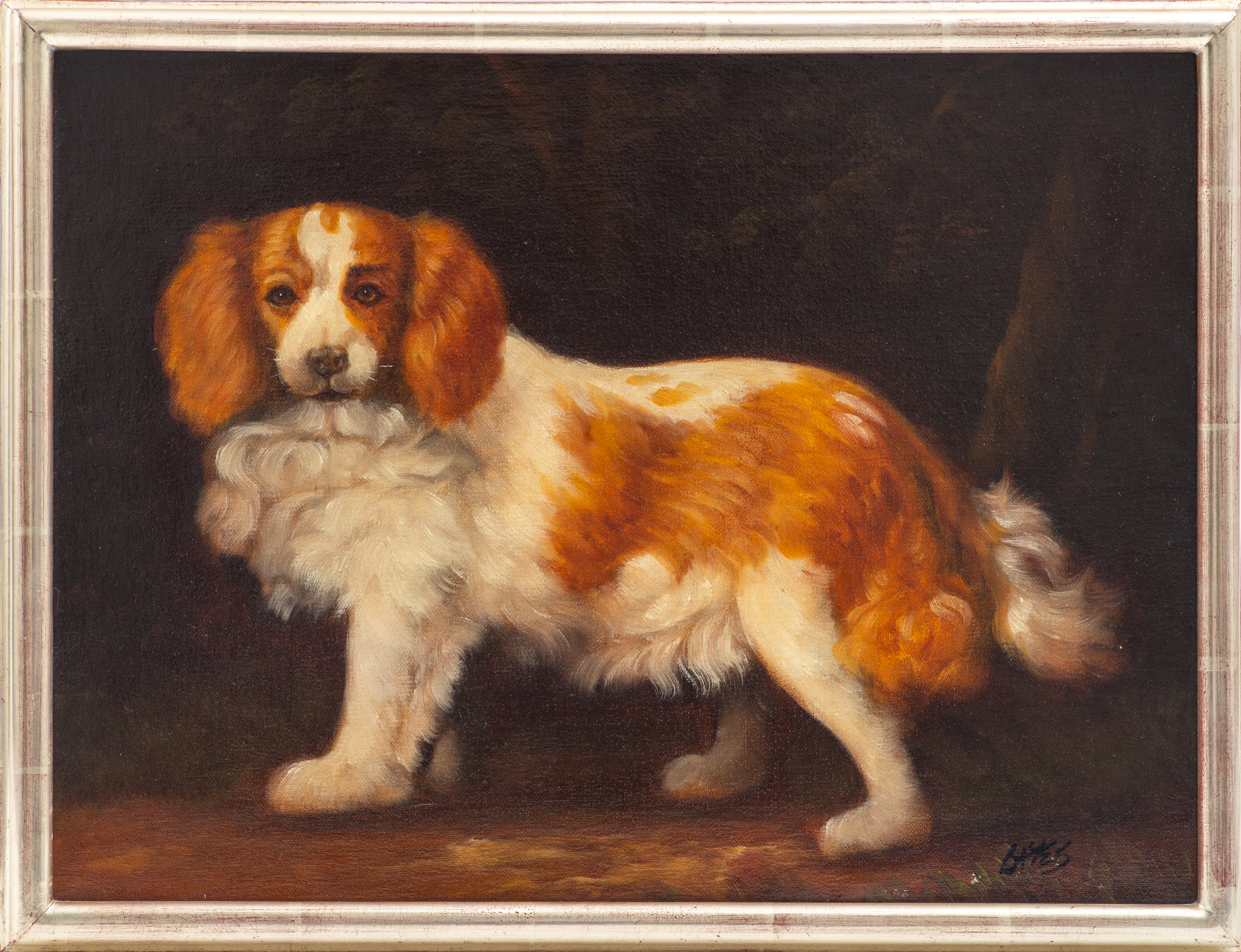 SIGNED PORTRAIT OF A SPANIEL OIL 2be1f3