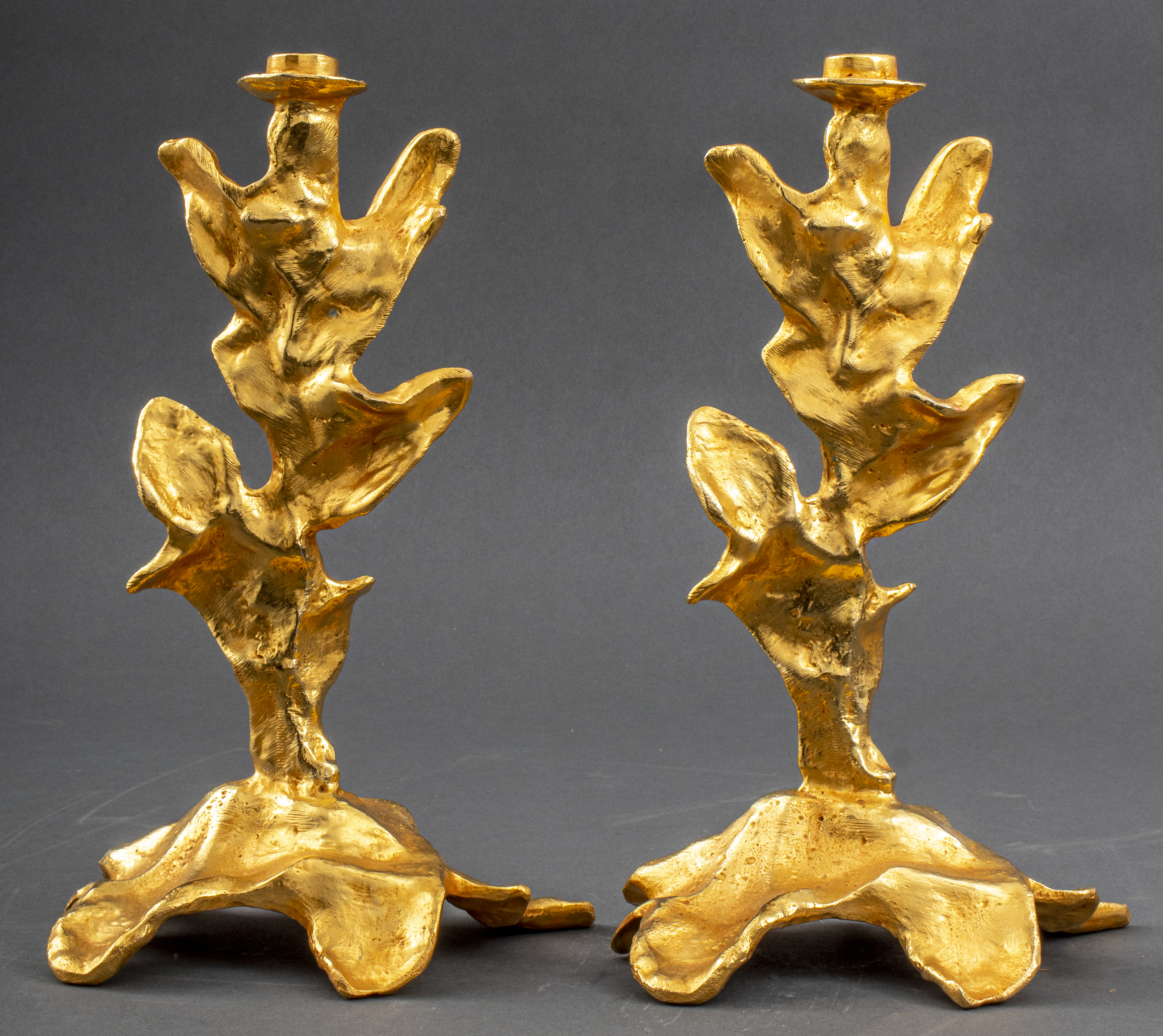 MURIEL BESNARD GILT BRONZE CANDLESTICKS,