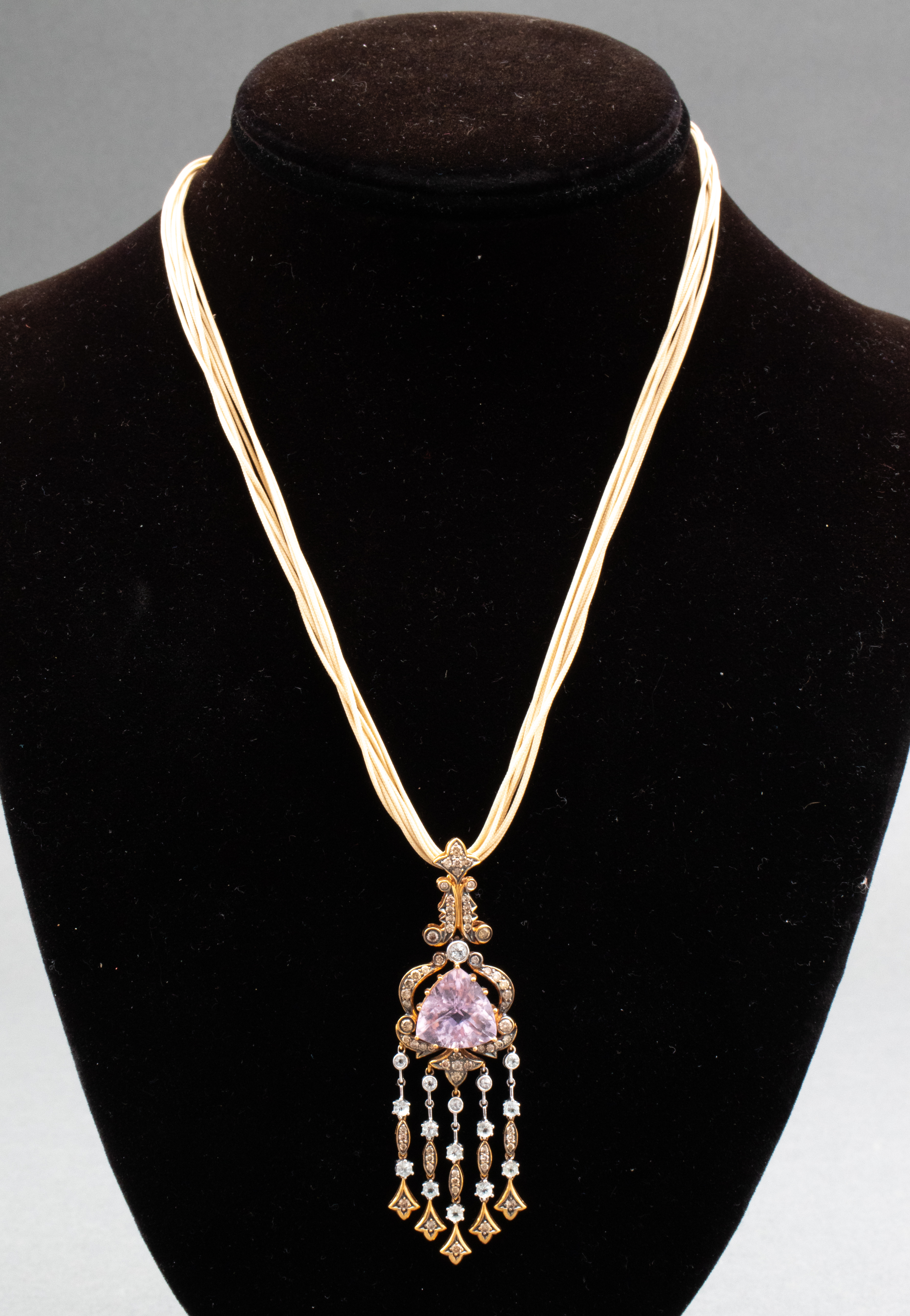 18K GOLD KUNZITE DIAMOND PENDANT/14K