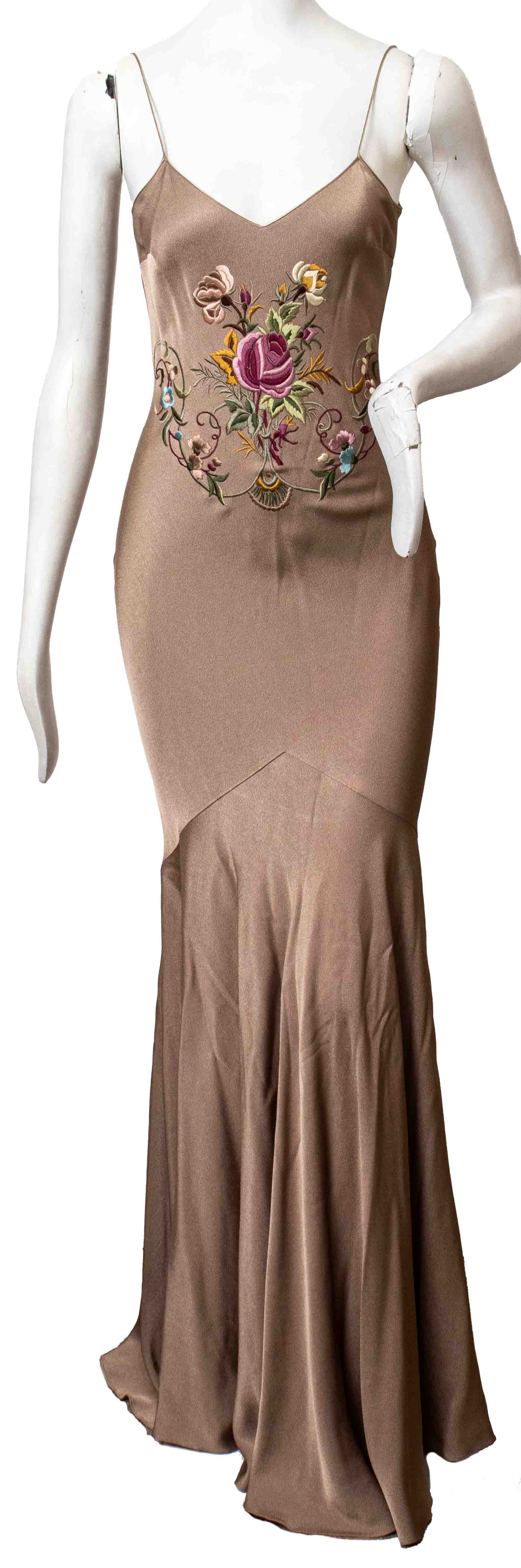 JOHN GALLIANO TAUPE EMBROIDERED EVENING