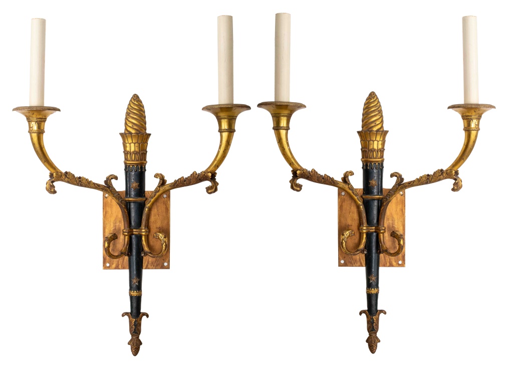 NEOCLASSICAL GILT BRONZE WALL SCONCES  2bcf2b