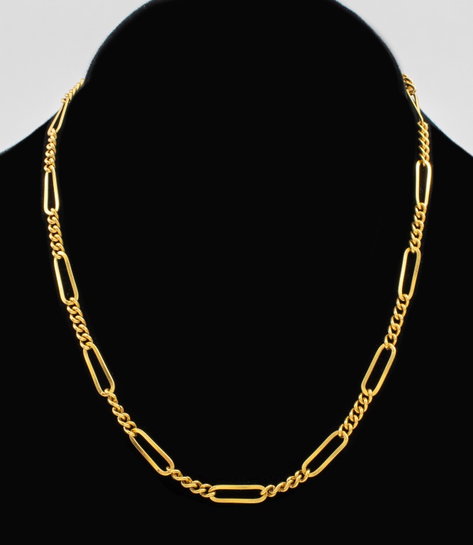 VINTAGE 18K GOLD FIGARO CHAIN NECKLACE 2bd1d3