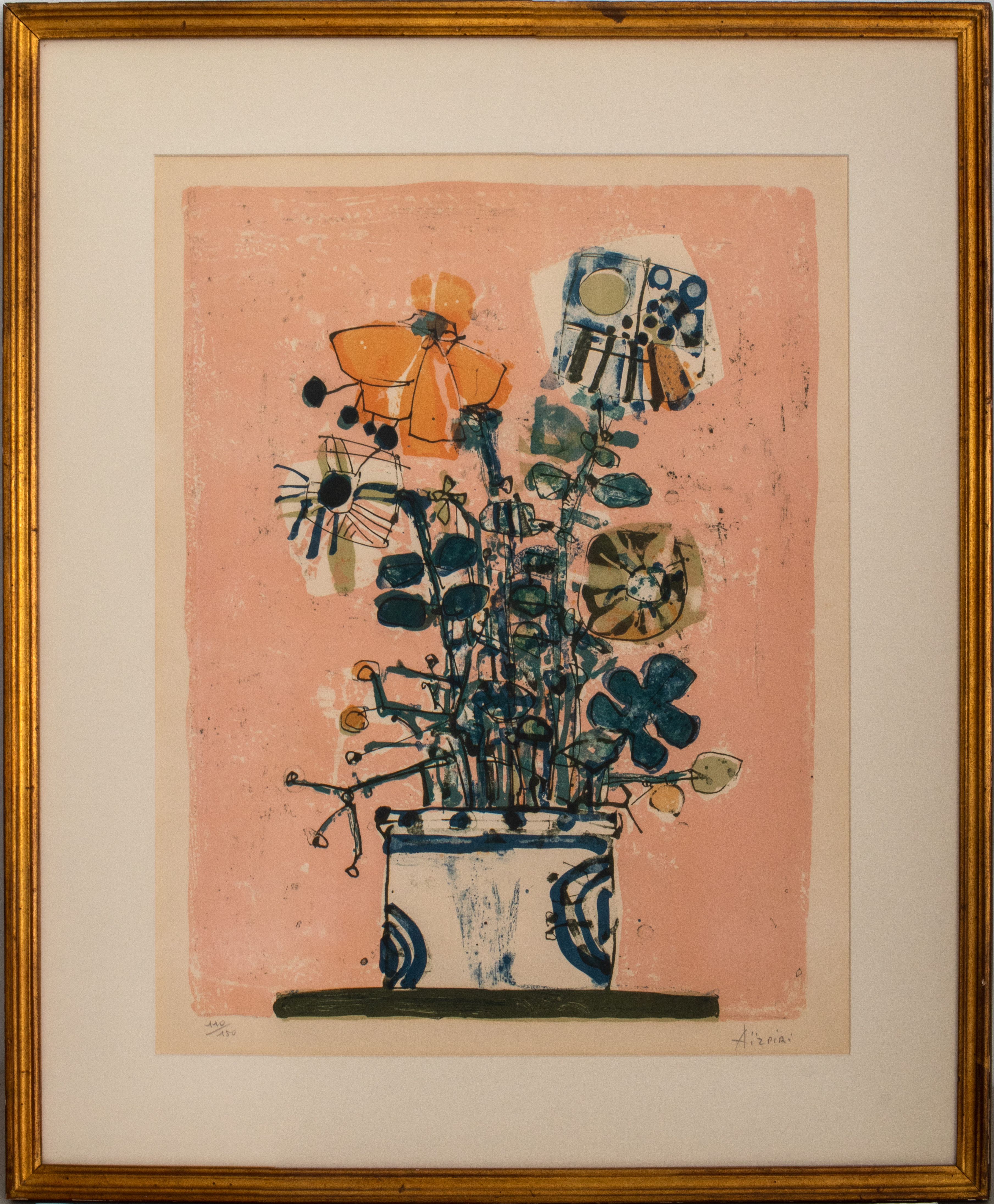 PAUL AIZPIRI BOUQUET OF FLOWERS LITHOGRAPH