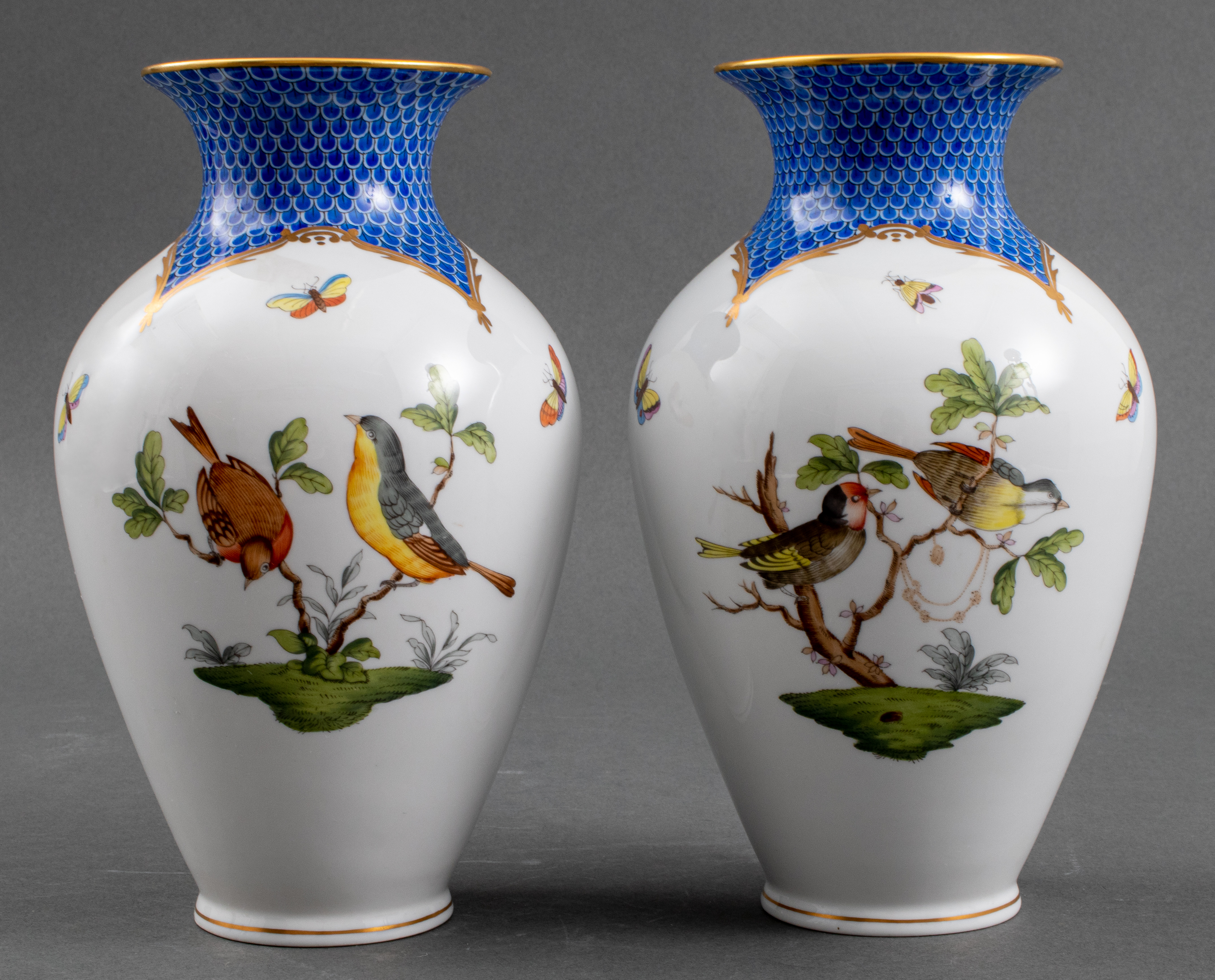 HEREND VASES "ROTHSCHILD BIRD BLUE