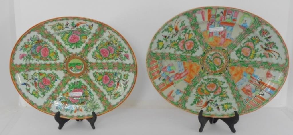 TWO ROSE MEDALLION PORCELAIN PLATTERS,