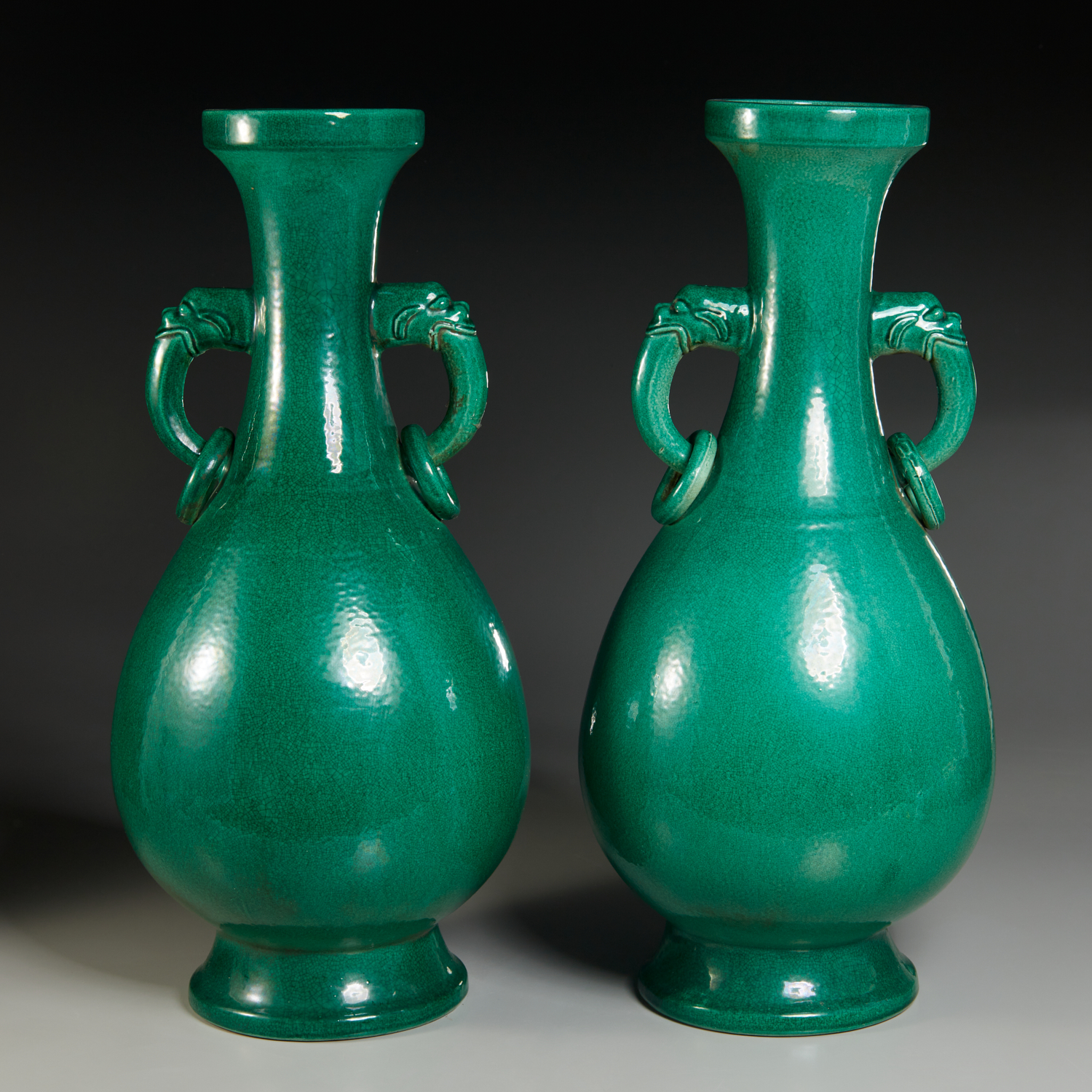 PAIR LARGE CHINESE GREEN GLAZE 2bf525