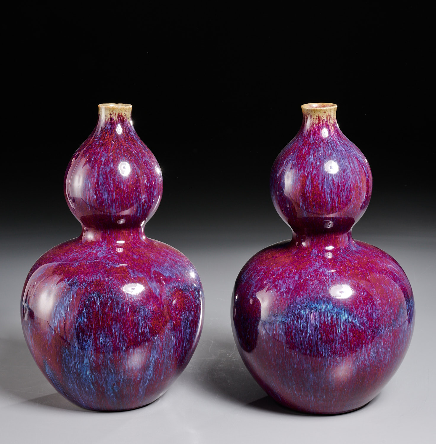 PAIR CHINESE FLAMBE GLAZED DOUBLE