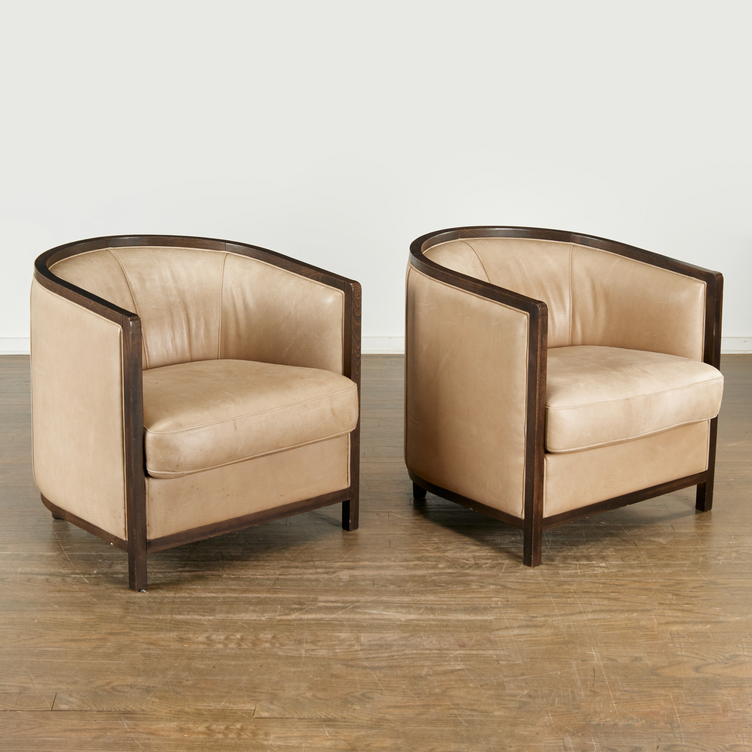 PAIR DONGHIA LEATHER UPHOLSTERED