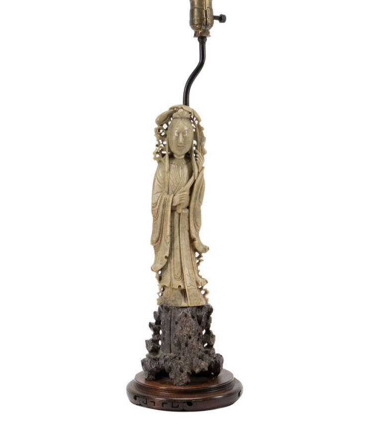 ASIAN SOAPSTONE FIGURAL IMMORTAL LAMP