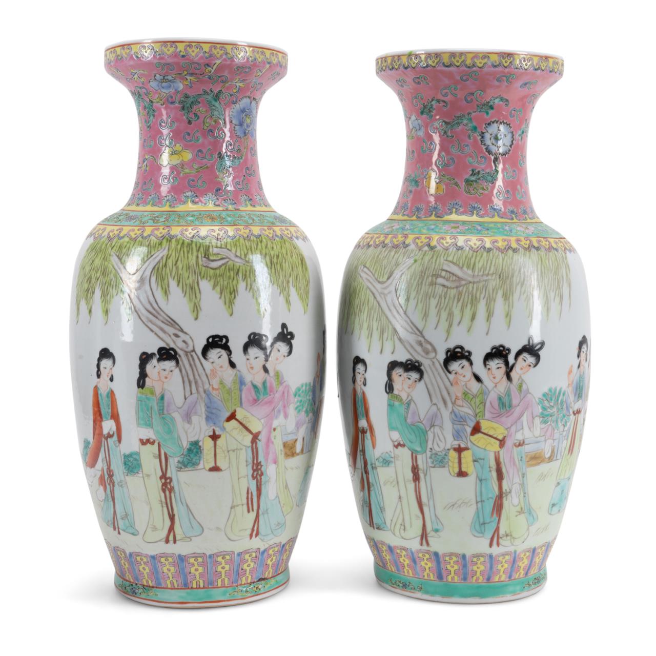 PAIR CHINESE FAMILLE ROSE BALUSTER