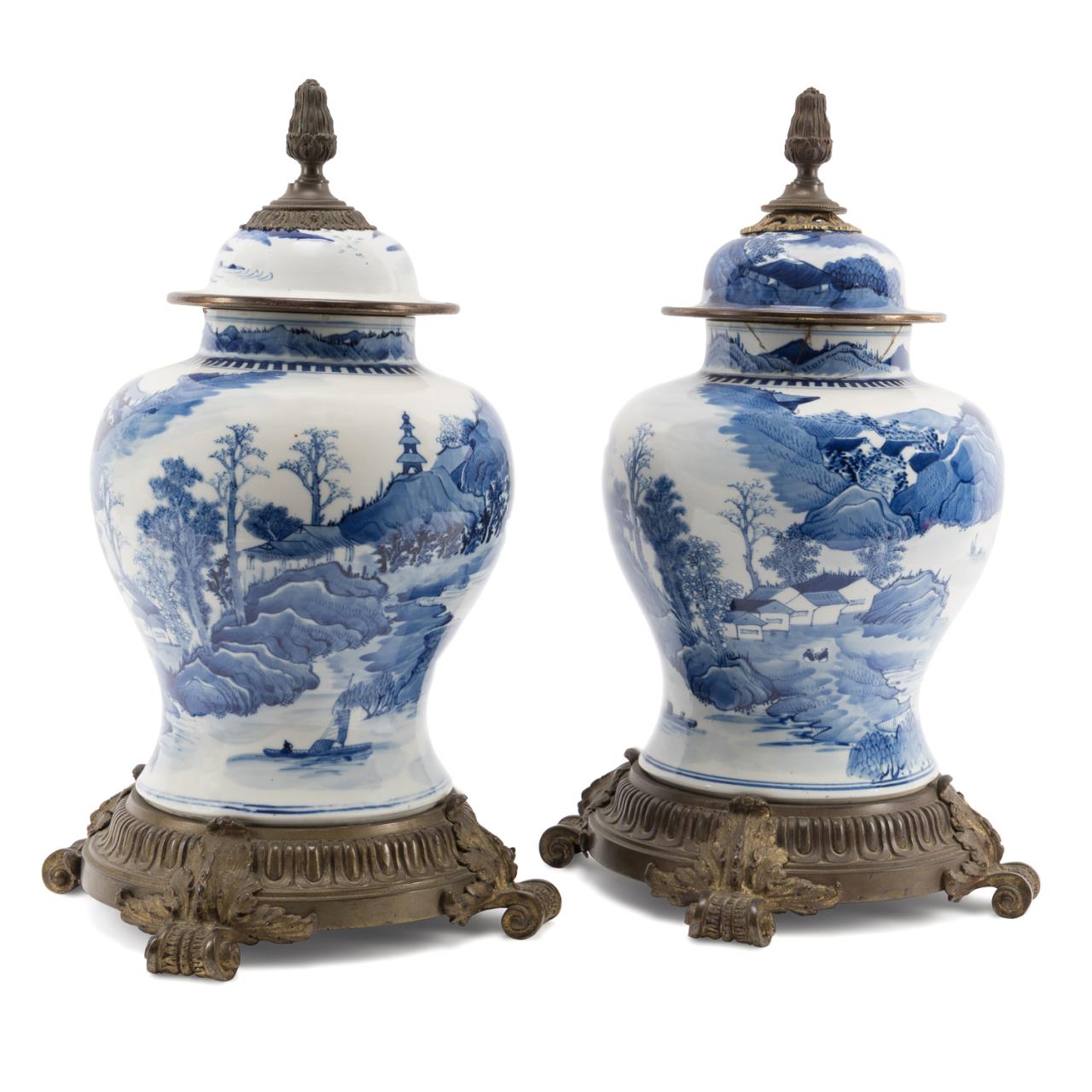 PAIR BRONZE MOUNTED CHINESE BLUE