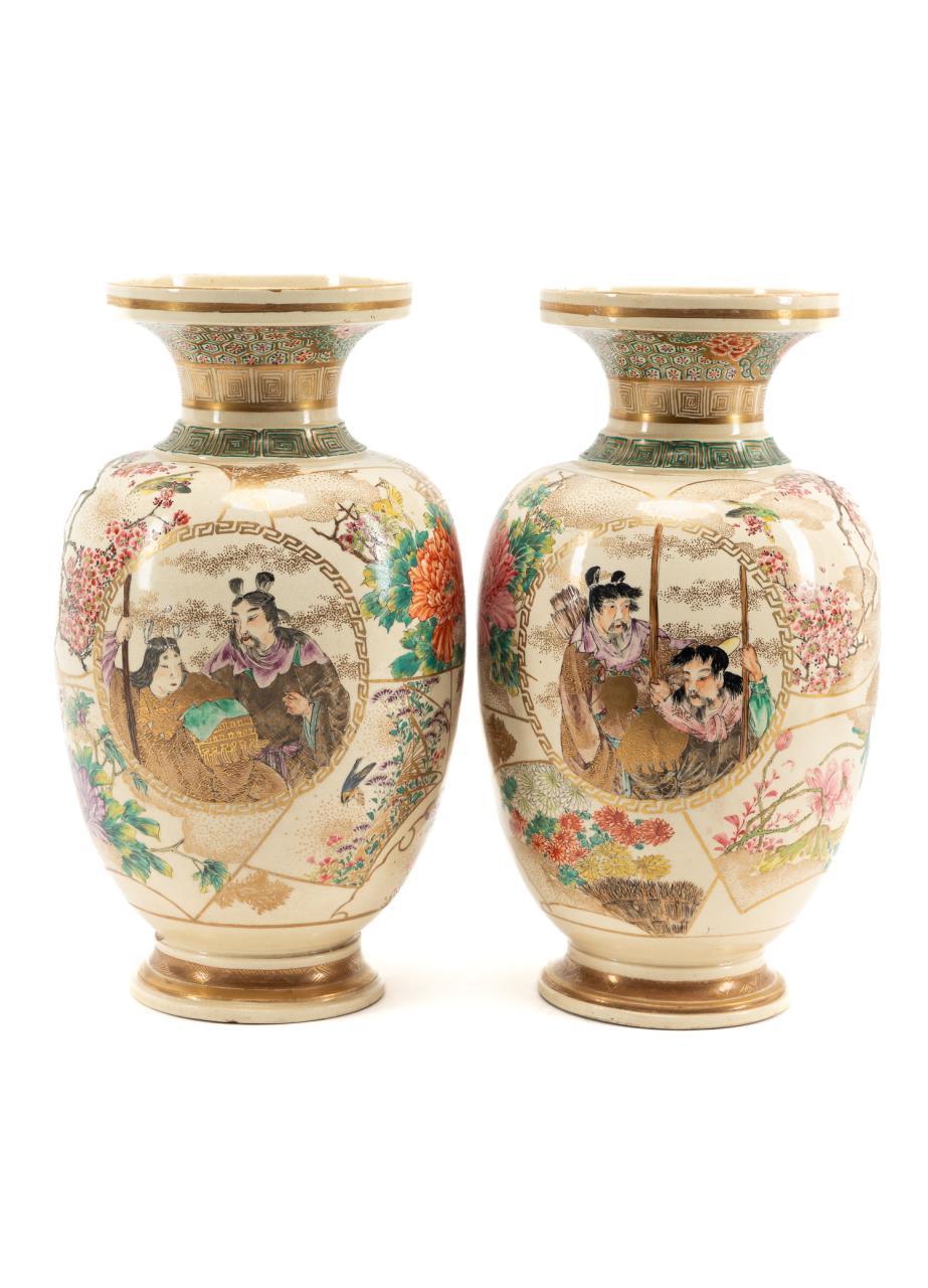 PAIR JAPANESE SATSUMA VASES W  2bfbc0