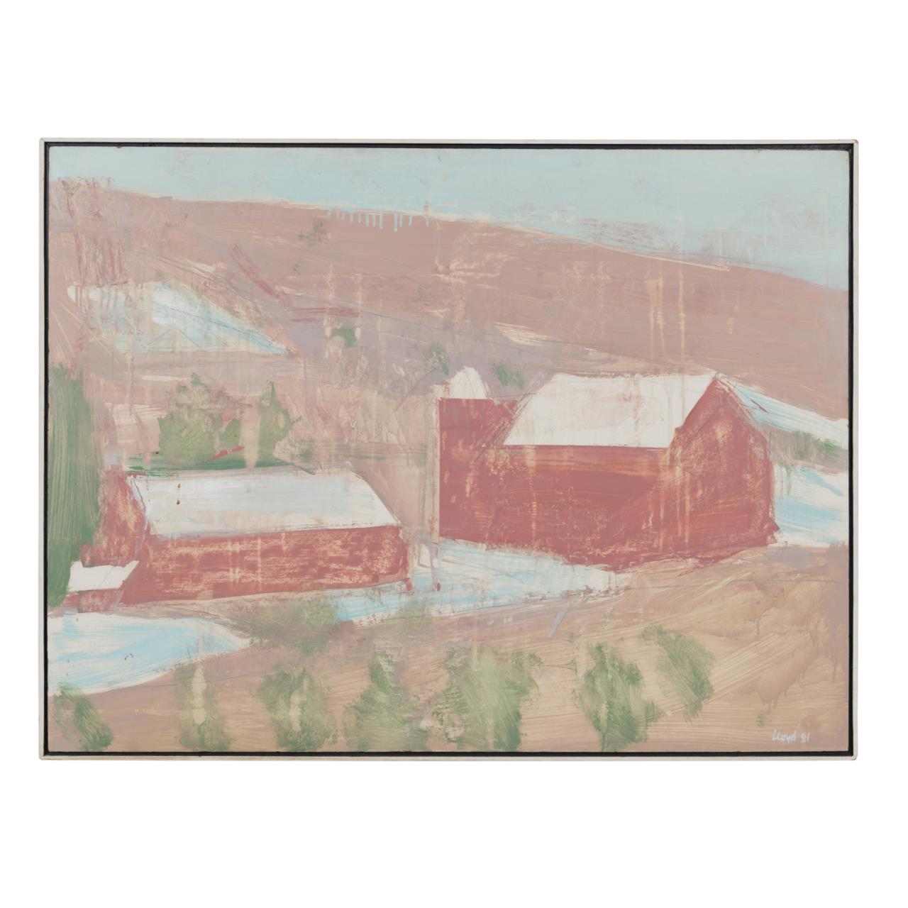 CHRIS LLOYD, "BARN WITH POND" SIGNED