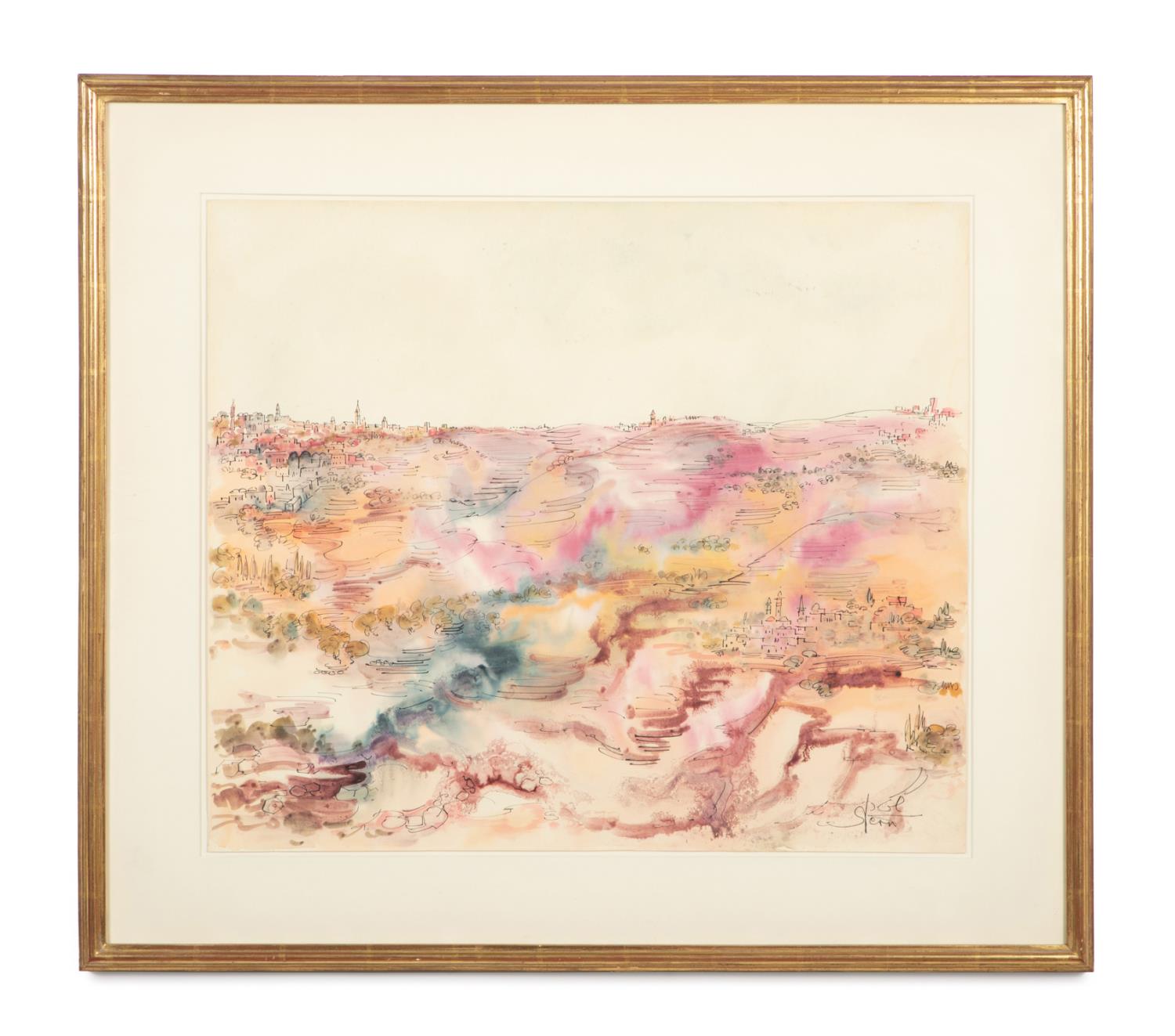 YOSSI STERN SIGNED WATERCOLOR LANDSCAPE