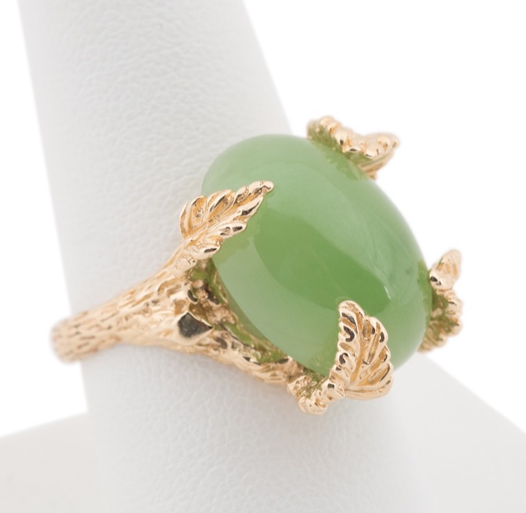 14K YELLOW GOLD GREEN NEPHRITE 2bfc47