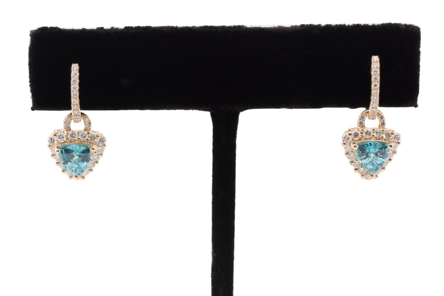 PAIR 14K YG BLUE ZIRCON DIAMOND 2bfc6c