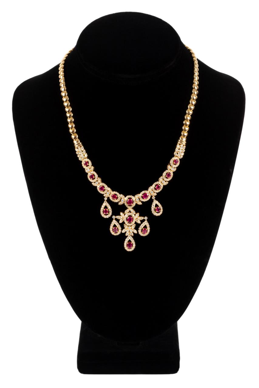 RUBY, DIAMOND, AND 18K PRINCESS NECKLACE