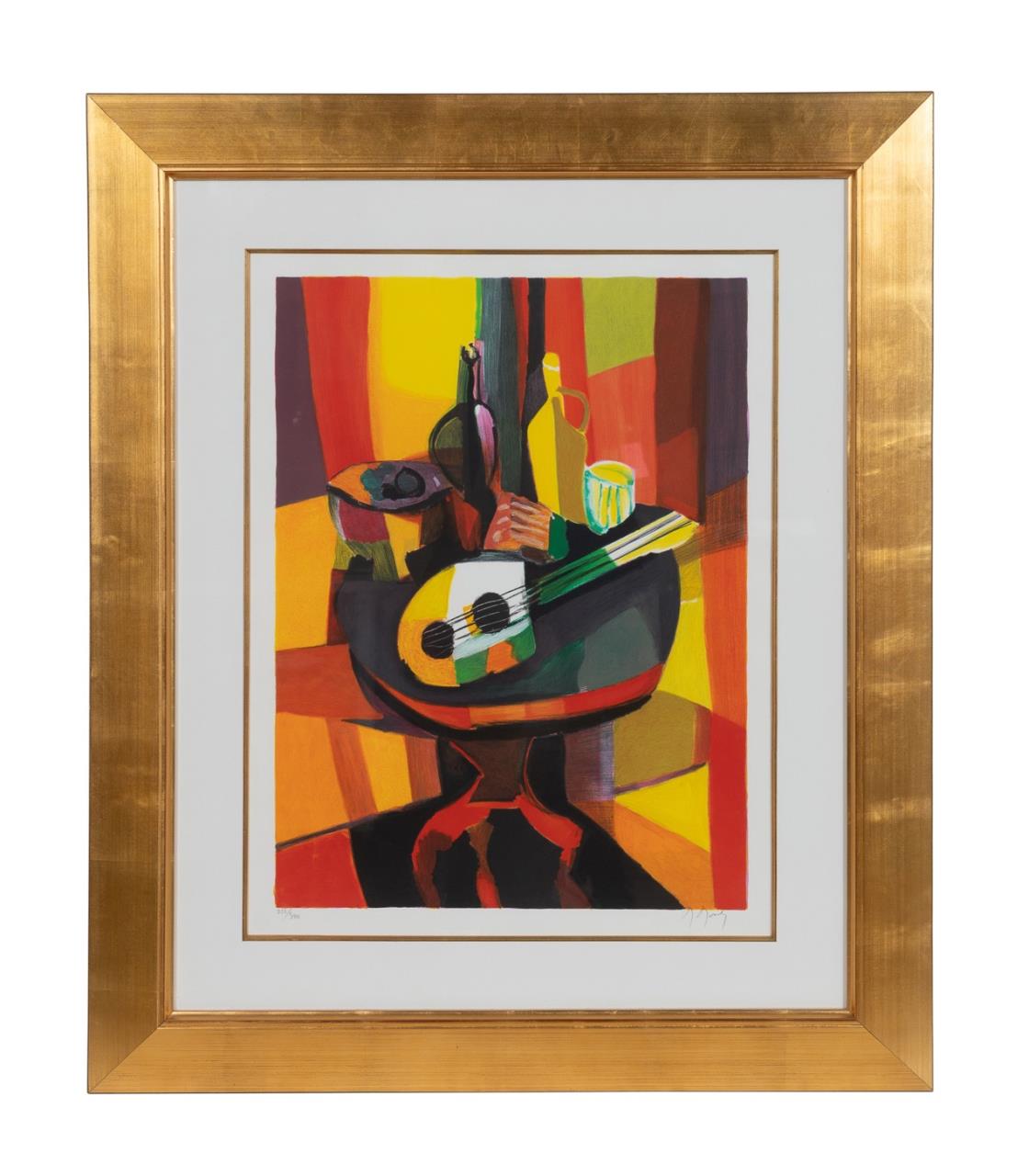 M MOULY GUITAR STILL LIFE LITHOGRAPH 2bfc92