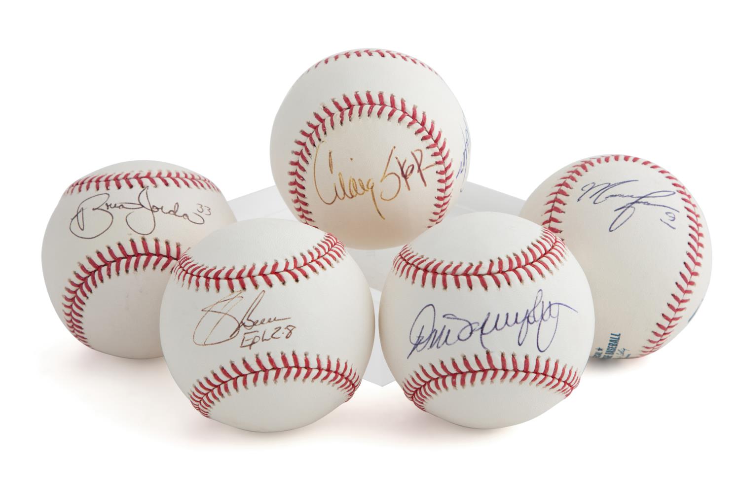 FIVE AUTOGRAPHED BASEBALLS Grouping