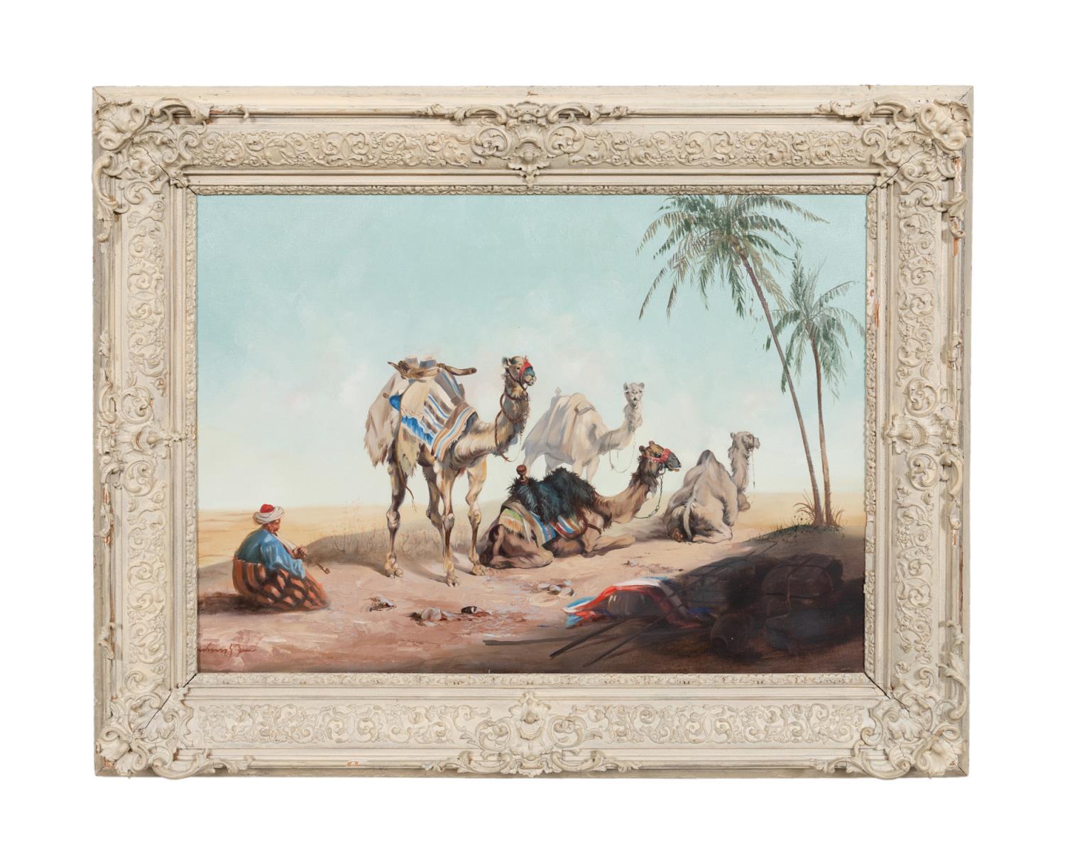 ORIENTALIST DESERT SCENE W/ CAMELS,