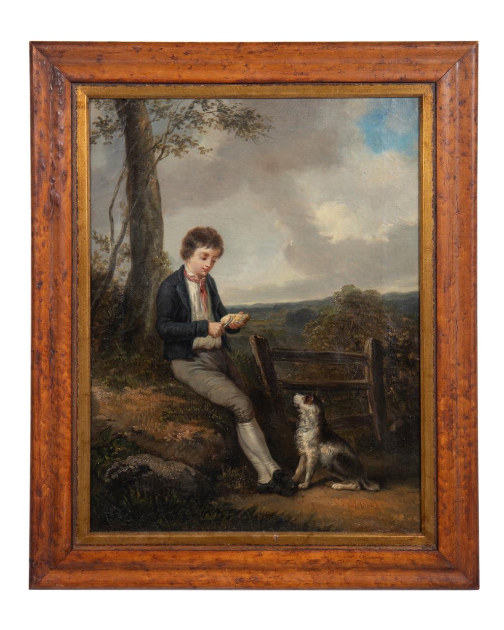 19TH C. CONTINENTAL SCHOOL, BOY W/ DOG,