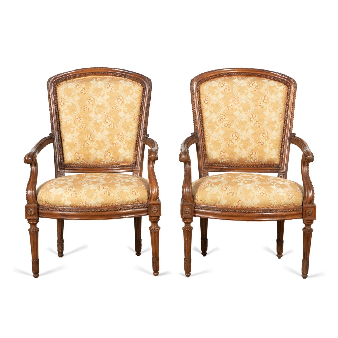 PR LOUIS XVI STYLE WALNUT FAUTEUILS