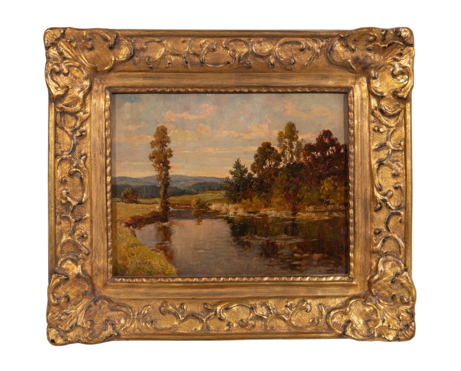 F. HUBER, SMALL LANDSCAPE IN GILT