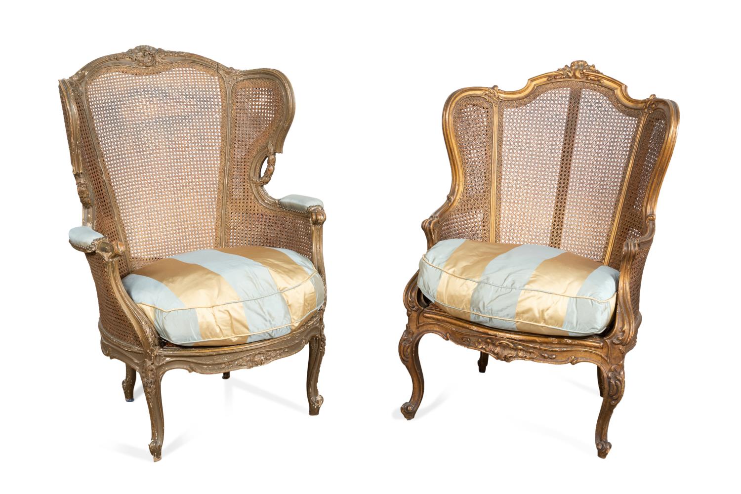 TWO LOUIS XV STYLE GILT PAINTED