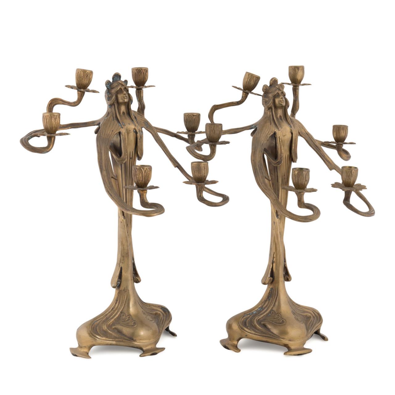 PAIR ART NOUVEAU FIGURAL SIX LIGHT