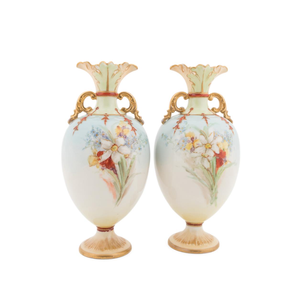 PAIR NAUTILUS PORCELAIN FLORAL