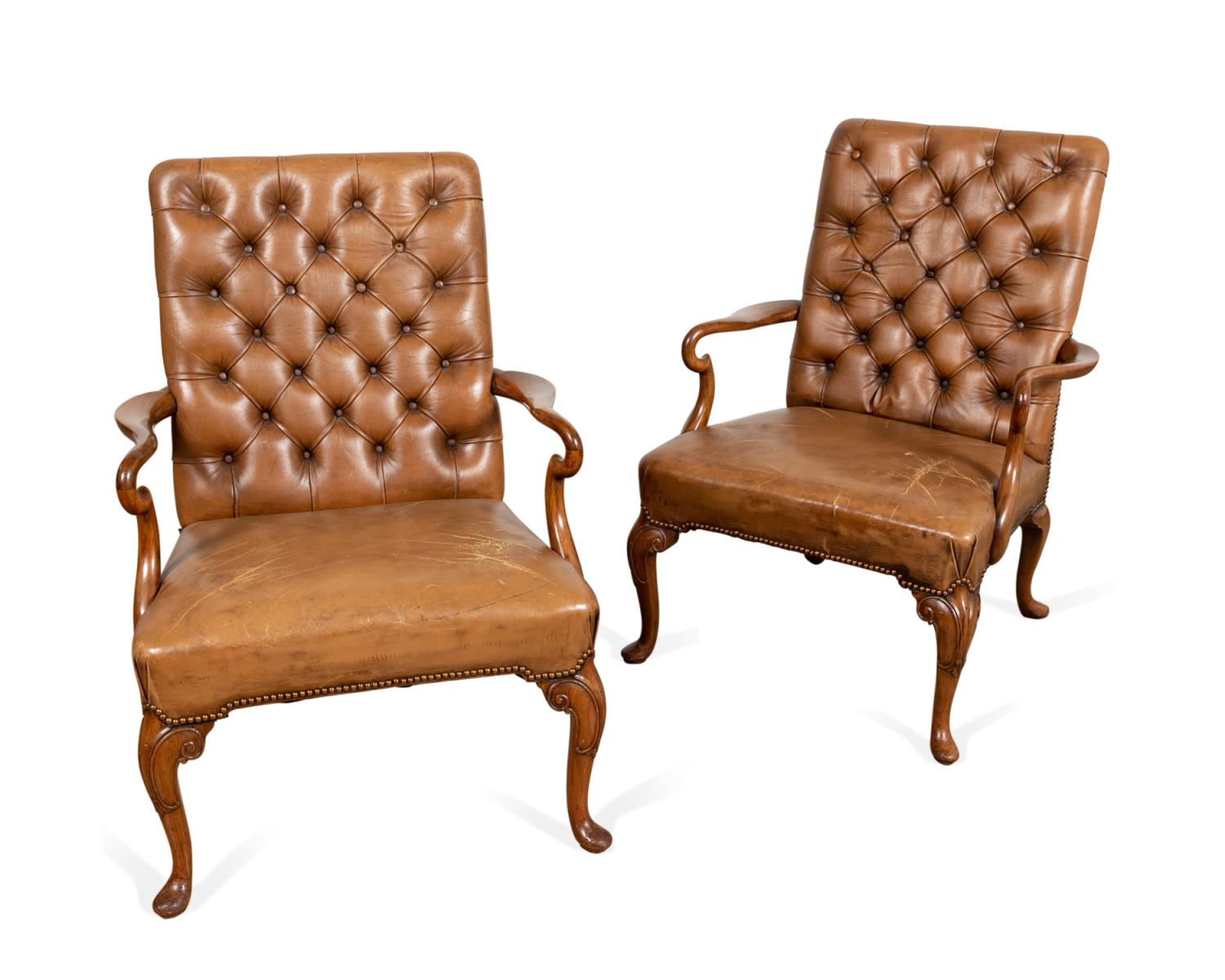 PAIR QUEEN ANNE STYLE TUFTED LEATHER 2bfdf5