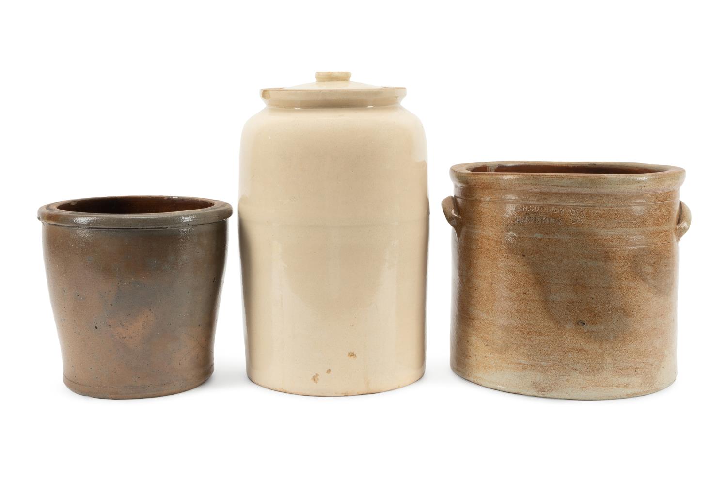 THREE POTTERY VESSELS INCLUDING F.H.