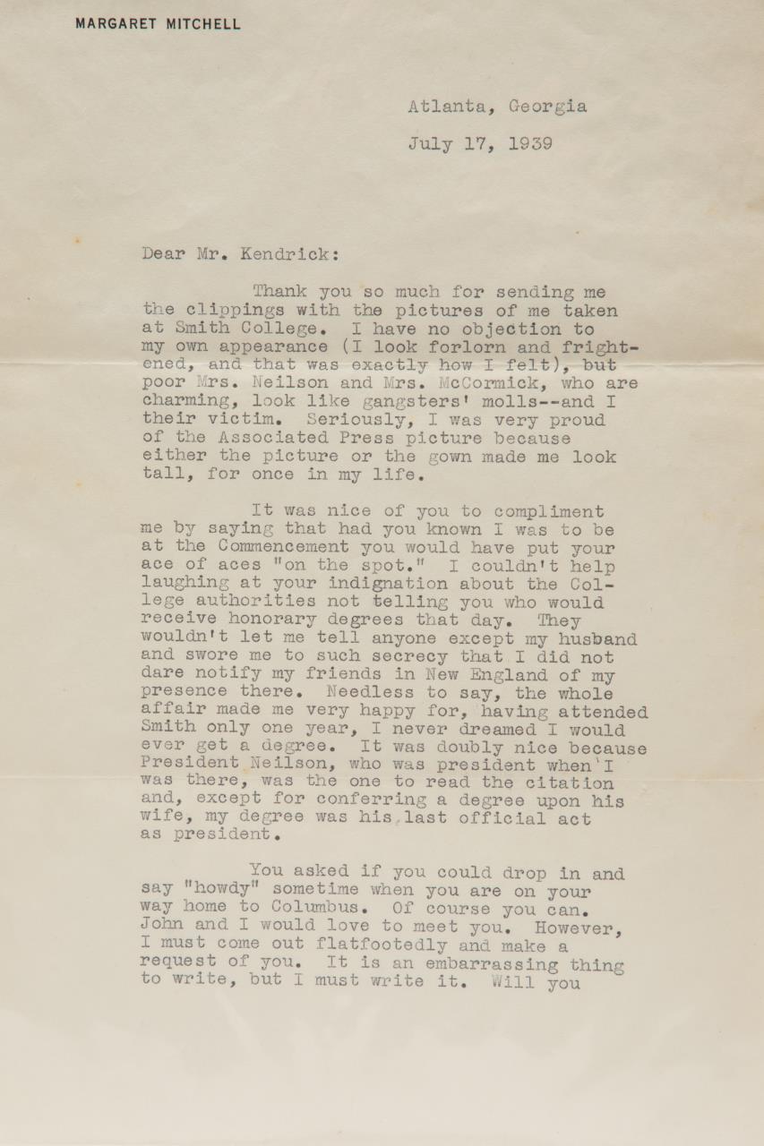 MARGARET MITCHELL SIGNED LETTER,